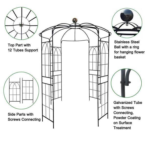 Unbranded - 81.3 x 114.2 in. Garden Trellis, Birdcage Shape Pergola Pavilion, Metal Garden Arch Iron Garden Arbors Gazebo, Black