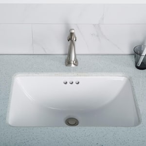 Elavo Small Rectangular Ceramic Undermount Bathroom Sink in White with Overflow