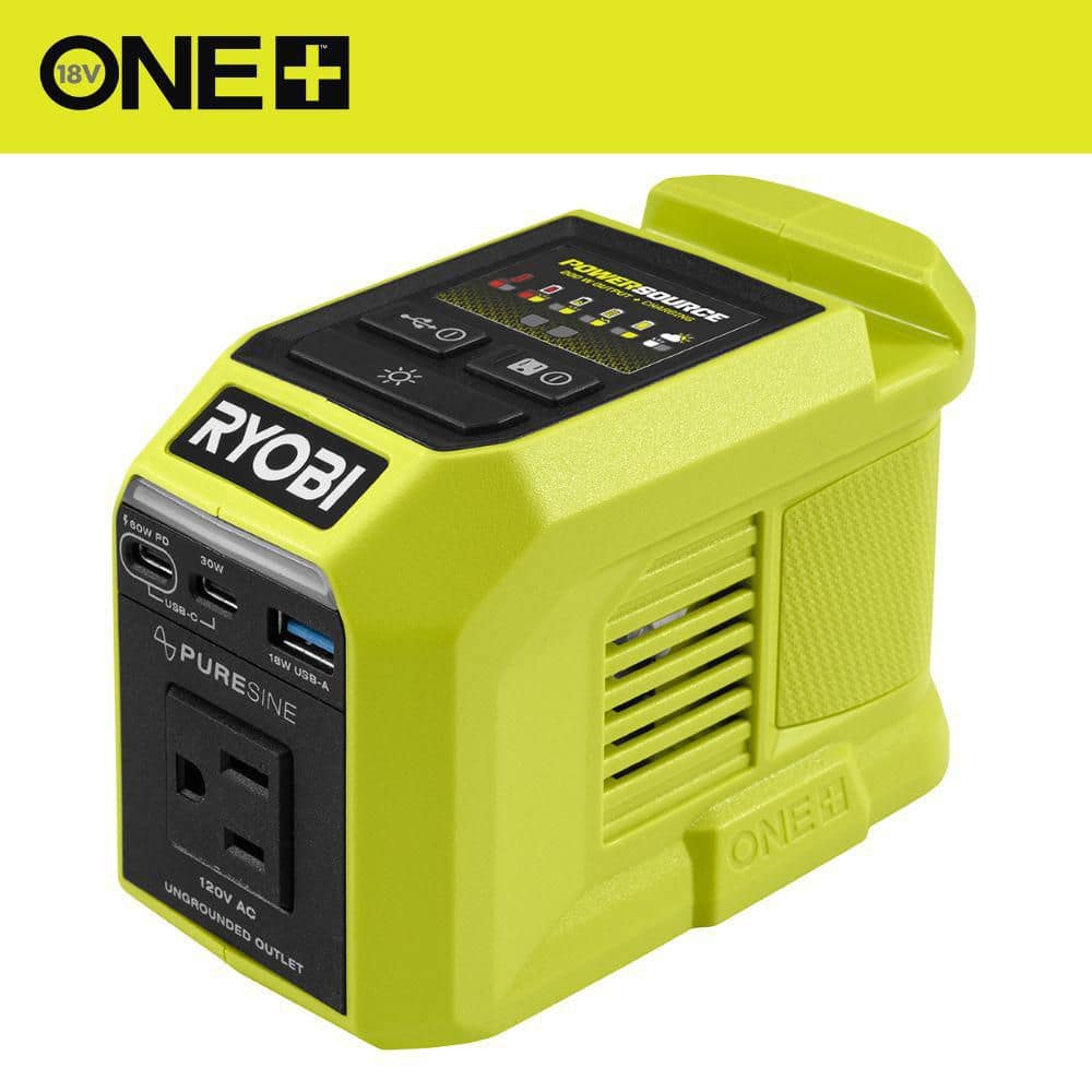 ryobi one+ 18v 200-watt portable battery inverter power source and charger for one+ 18v batteries (tool only)