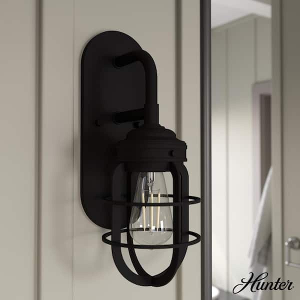 Hunter Starklake 1-Light Natural Iron Wall Sconce with Metal Shade Bathroom Light