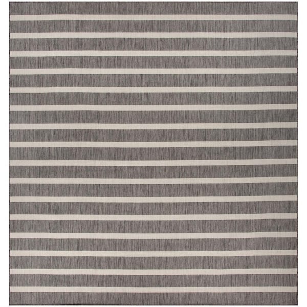 Positano Charcoal Ivory 12 ft. x 12 ft. Stripes Contemporary Square Area Rug