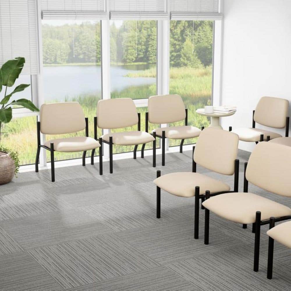 Antimicrobial Vinyl Cushioned Steel Framed Guest Chair in Beige Color witho