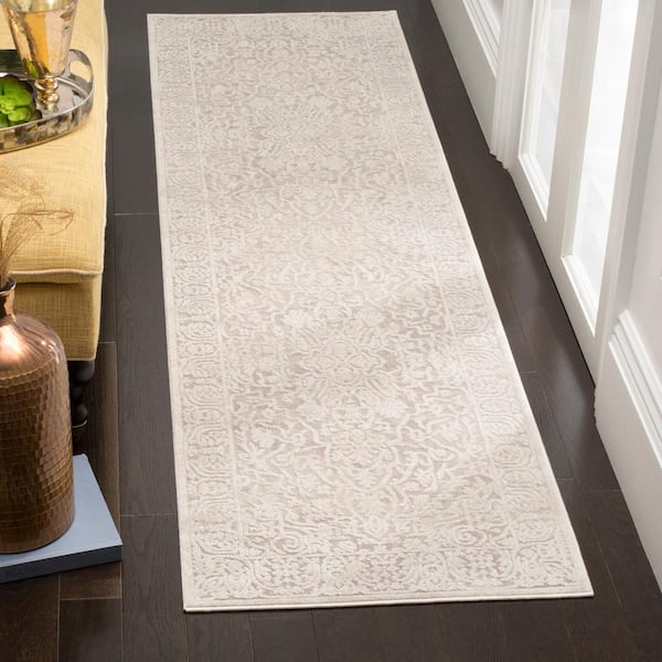 Reflection Beige/Cream 2 ft. x 12 ft. Distressed Floral Runner Rug