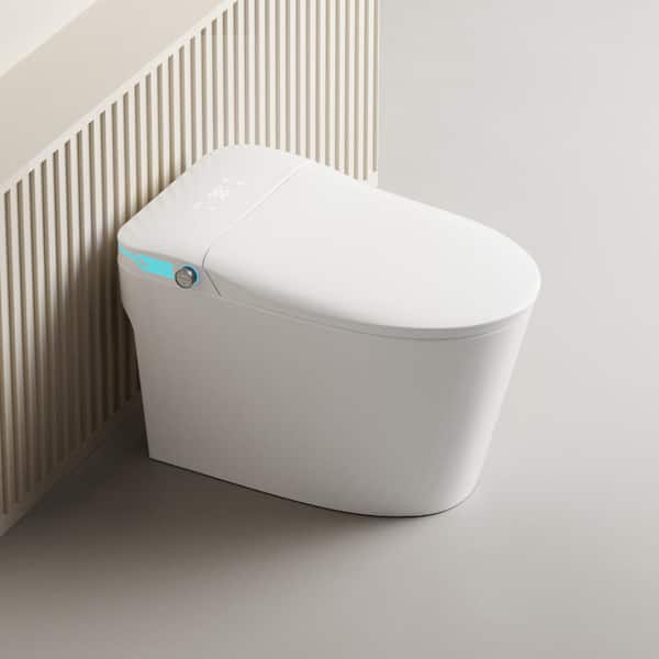 WELLFOR Elongated Smart Bidet Toilet 1.28 GPF in White w/Voice Control, Bubble Shield, Heated Seat, Dryer, Warm Water, Screen
