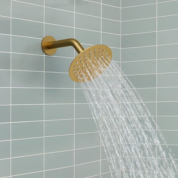 Dual Shower Head System 2-Spray Wall-Mounted Rainfall and Handheld Shower Combo with Valve, 1.8 GPM in Brushed Gold
