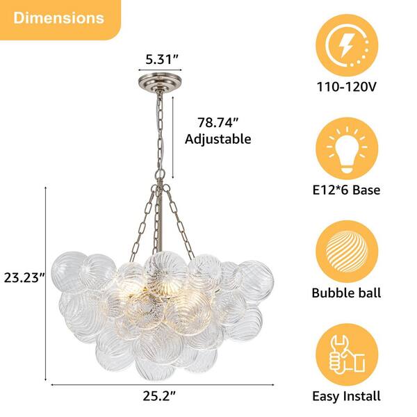 GoYeel Bublume 6-Light Mid-Century Nickel Bubble Chandelier with