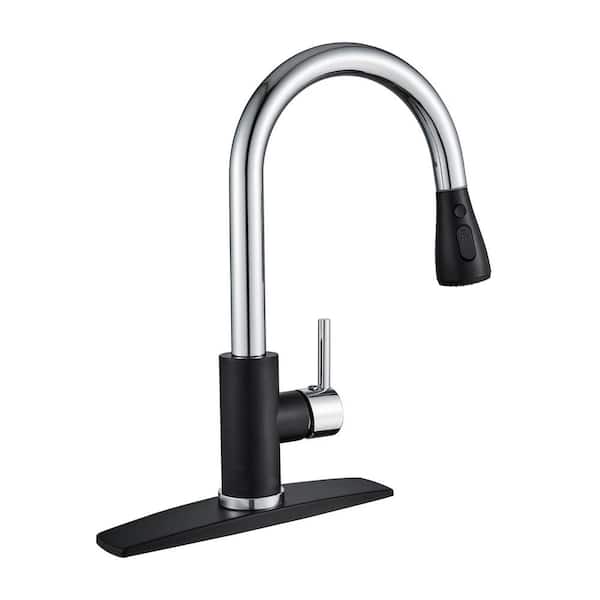 ANZA Single Handle Pull Down Sprayer Kitchen Faucet with Deck Plate in Black Chrome