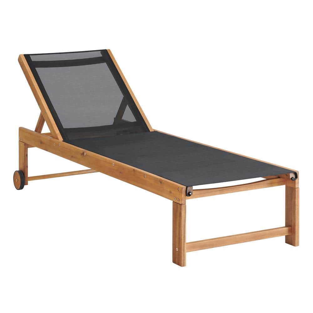 Sunapee Adjustable Acacia Wood Outdoor Chaise Lounger with Mesh Seating
