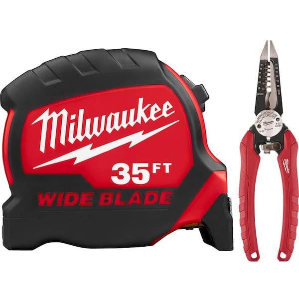 Milwaukee 35 ft. x 1.3 in. W Blade Tape Measure with 6-in-1 Wire Stripper Pliers