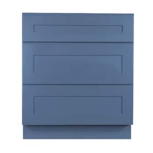 Lancaster Blue Plywood Shaker Stock Assembled 3-Drawer Base Kitchen Cabinet 24 in. W x 34.5 in. D H x 24 in. D
