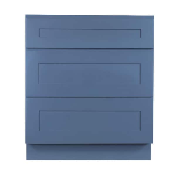 LIFEART CABINETRY Lancaster Blue Plywood Shaker Stock Assembled 3-Drawer Base Kitchen Cabinet 24 in. W x 34.5 in. D H x 24 in. D