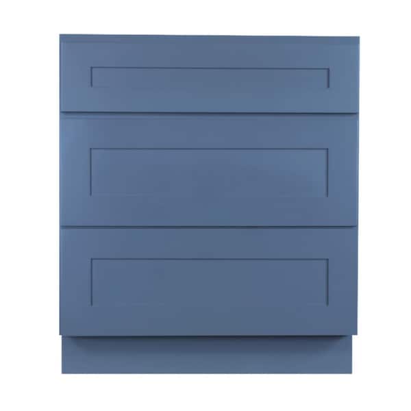 LIFEART CABINETRY Lancaster Blue Plywood Shaker Stock Assembled 3-Drawer Base Kitchen Cabinet 27 in. W x 34.5 in. D H x 24 in. D