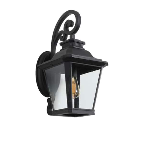 21 in. Black Outdoor Hardwired Wall Lantern Sconce with No Bulbs Included, Clear Glass Shade, Waterproof and Rust-Proof