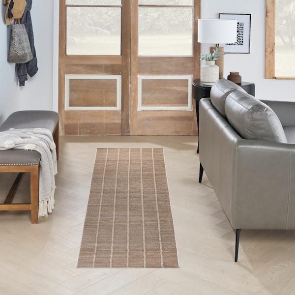 Serenity Home Mocha Ivory 2 ft. x 8 ft. Linear Contemporary Runner Area Rug