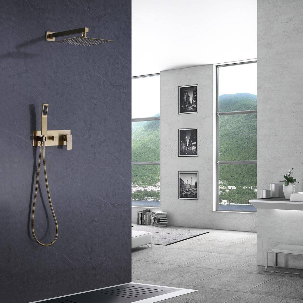 1-Spray Square Wall Bar Shower Kit with Hand Shower in Brushed Golden price history on PriceWatchPro