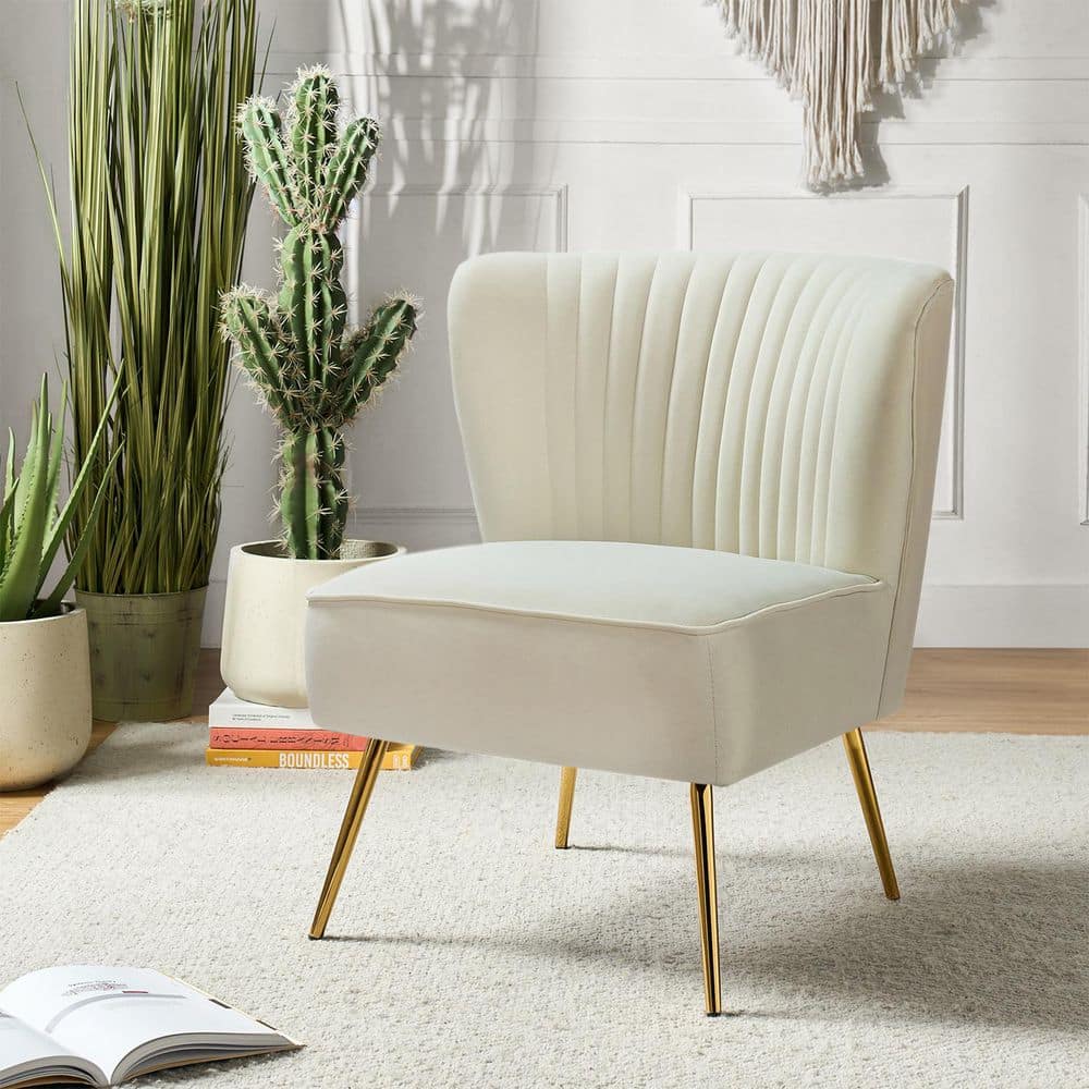 Monica Modern Ivory Velvet Comfy Living Room Side Chair with Golden Metal Legs price history on PriceWatchPro