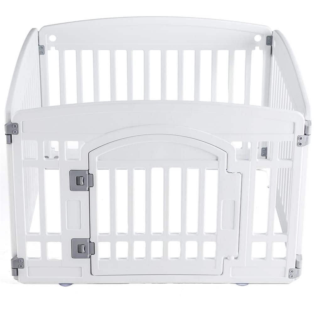 Dog Playpen, 24 in. H 4 Panels Fence Indoor Outdoor Plastic Foldable Dog Ke