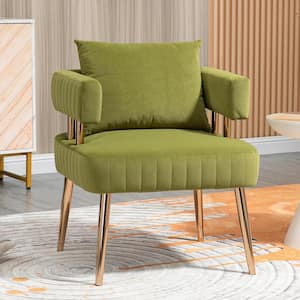 Olive Green Velvet Upholstered Armchair Accent Side Chair Leisure Single Chair with Golden Legs Include Pillow