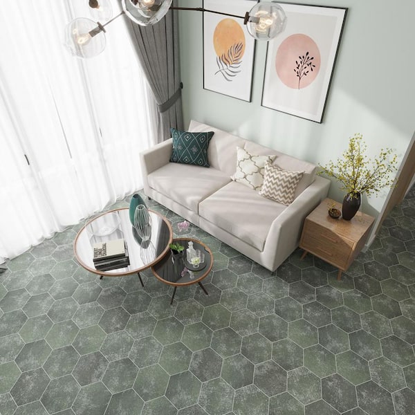 Zenith 9 in. x 11 in. Textured Olive Green Porcelain Hexagon Wall and Floor Tile (8.07 sq. ft./case)-16 Pack