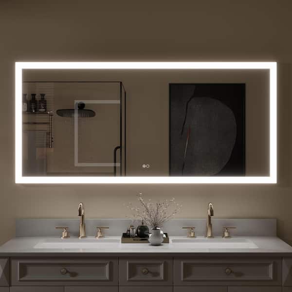 FORCLOVER 28 in. W x 60 in. H Rectangular Metal Framed LED Lighted Wall Mounted Bathroom Vanity Mirror in Gold