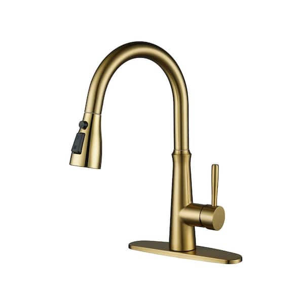 IVIGA Brushed Gold Single Handle Pull Down Sprayer Kitchen Faucet with Advanced Spray and Stream in Vibrant Stainless