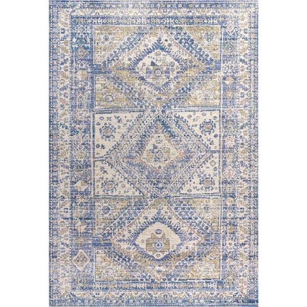 Darija Ornate Geometric Medallion Blue 5 ft. 3 in. x 7 ft. 7 in. Area Rug