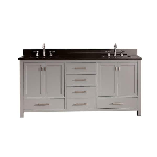 Avanity Modero 73 in. W x 22 in. D x 35 in. H Vanity in Chilled Gray with Granite Vanity Top in Black and White Basins