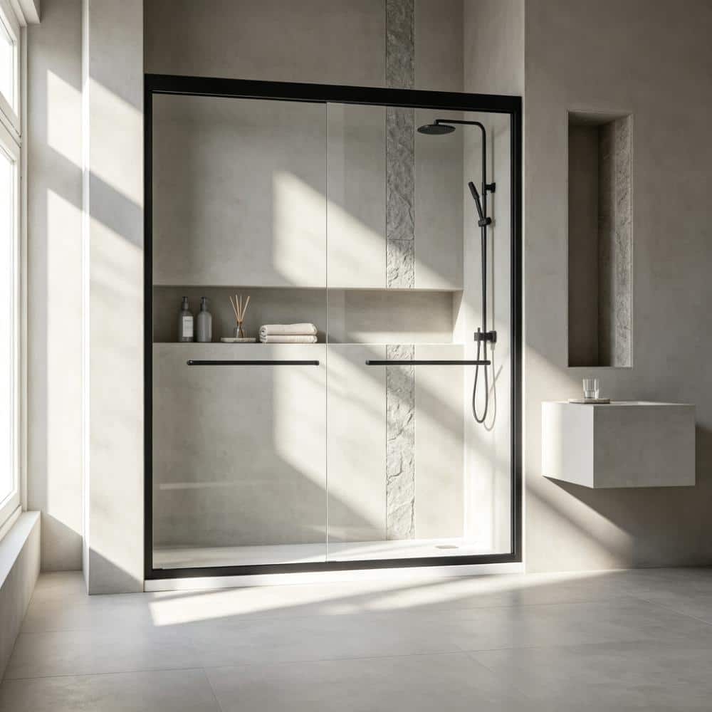 54 in. W x 72 in. H Sliding Semi-Framed Shower Door in Matte Black Finish with Clear Tempered Glass price history on PriceWatchPro