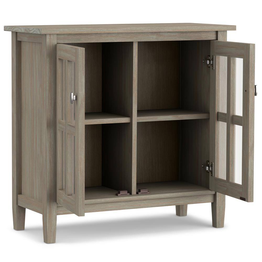 Rustic Distressed Grey Low Cupboard with Tempered Glass Doors