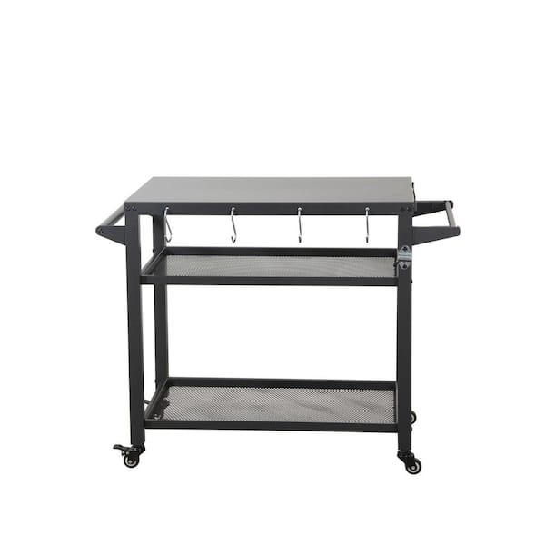 Unbranded Outdoor Steel Grill Table Cart with Wheels, Food Prep Table, with Propane Tank Hook, for Griddle for Outside BBQ, Gray