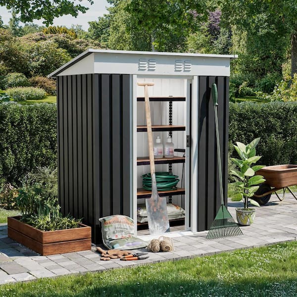 5 ft. W x 3 ft. D Metal Outdoor Garden Storage Shed with Sliding Door in Gray (14sq. ft.)