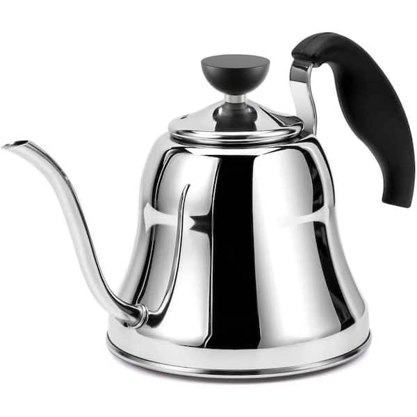 4-Cup Silver Gooseneck Pour Over Food Grade Stainless Steel Induction Gas Stovetop Tea Kettle with Flow Control