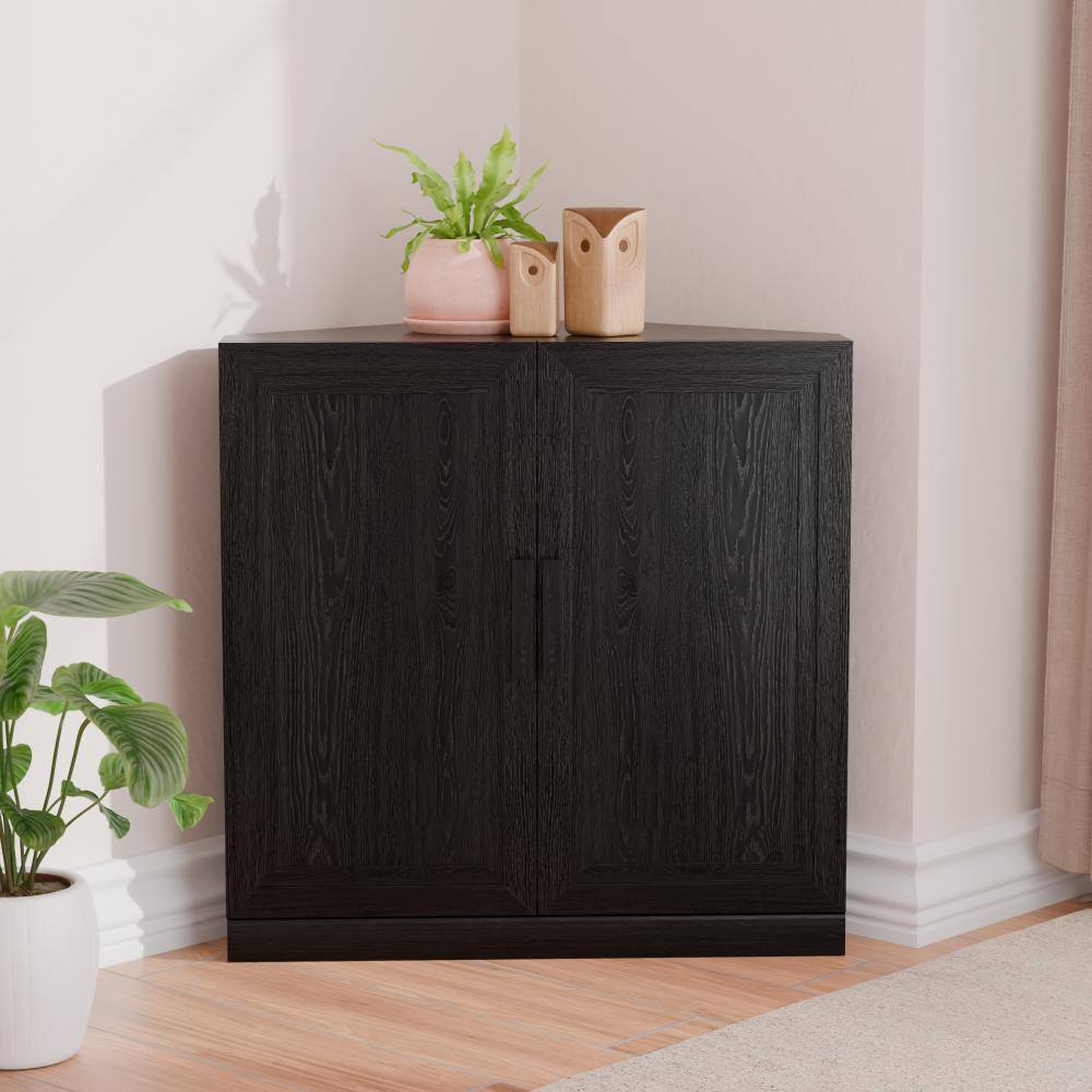 Black 31 in. H Storage Cabinet with Adjustable Shelves and Solid Wood Corner Double Doors price history on PriceWatchPro