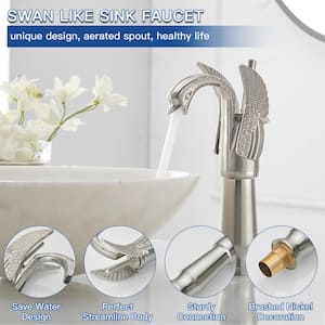 Swan Single Hole Single Handle Bathroom Vessel Sink Faucet With Pop Up Drain in Brushed Nickel