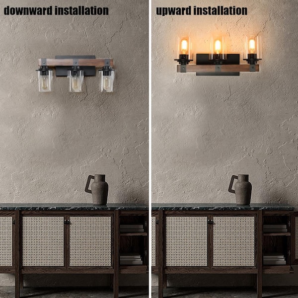 18.5 in. 3-Lights Black Bathroom Light Fixture Vanity Lights for Bathroom with Clean Glass Shade