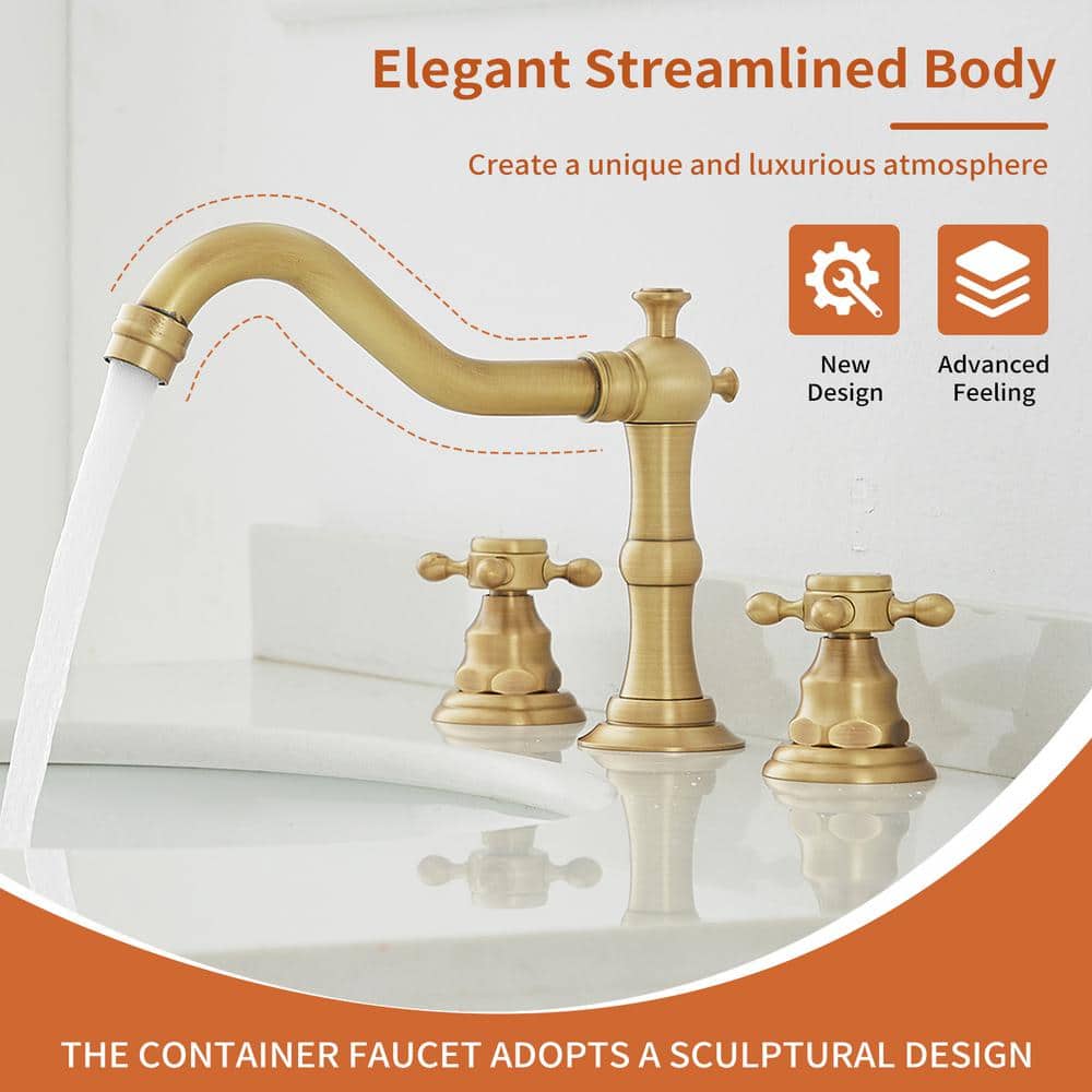 Antique Brass Double-Handle Widespread Bathroom Faucet