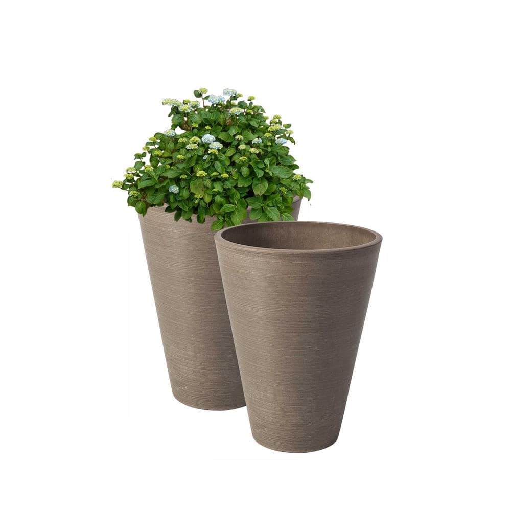 Taupe Composite Resin Round Taper Planters, 10-Inch Diameter, 2-Pack