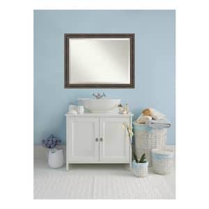 Rustic Pine 45.5 in. x 35.5 in. Beveled Rectangle Wood Framed Bathroom Wall Mirror in Brown