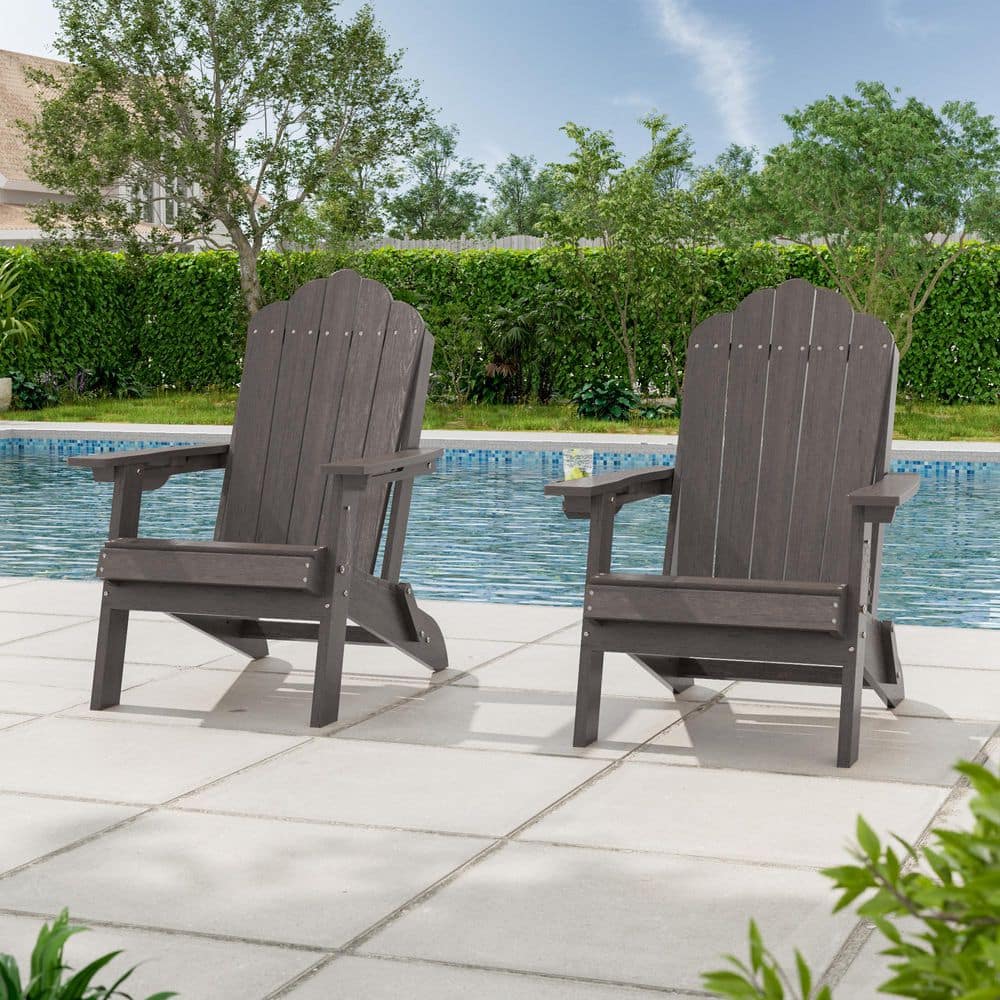 SANLUCE Coffee Plastic Folding Patio Adirondack Chair with a