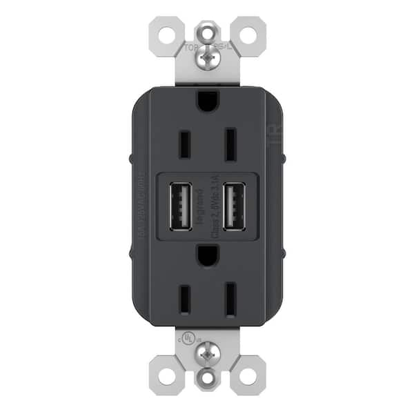 Legrand radiant 15 Amp 125 Volt Duplex Outlet with 3.1 Amp USB, Graphite