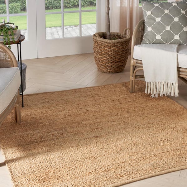 Natural Jute Bleached 5 ft. x 5 ft. All-over design Contemporary Square Area Rug