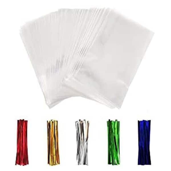 3 x 4 in. Clear Cellophane Treat Bags with Colorful Twist Ties for Candy Cookies Party Favors 100-Pack