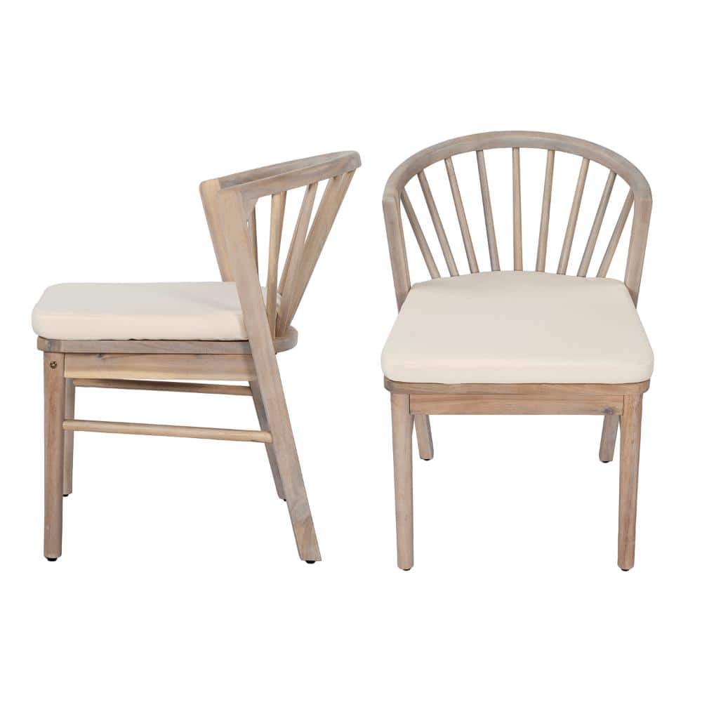 Outdoor Dining Chairs Set of 2, Acacia Wood Patio Chairs with Cream Washable Cushion for Backyard, Poolside, Light White price history on PriceWatchPro