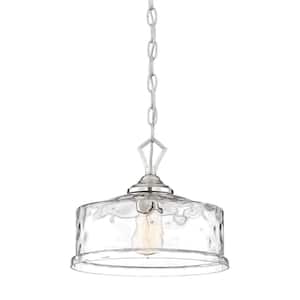 Drake 60-Watt 1-Light Polished Nickel Pendant with Clear Hammered Glass Shade