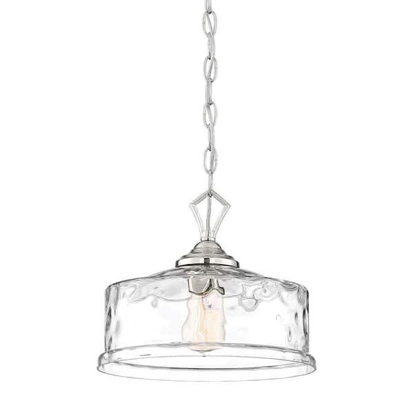 Designers Fountain Drake 60-Watt 1-Light Polished Nickel Pendant with Clear Hammered Glass Shade