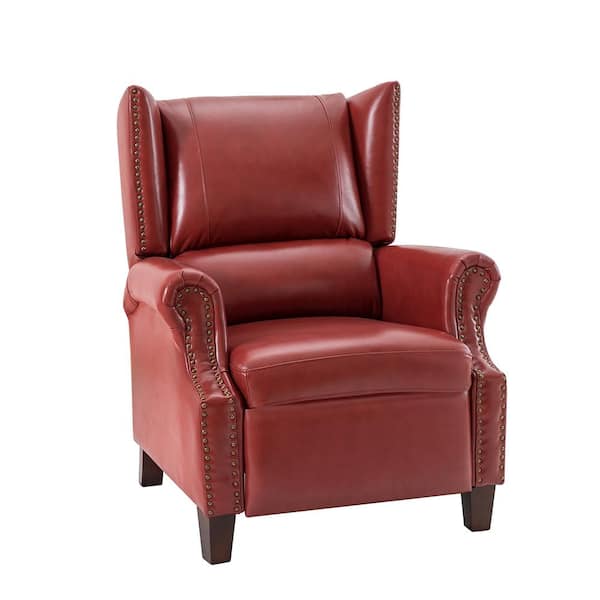 JAYDEN CREATION Coeus Genuine Leather Red Manual Recliner with Nailhead Trims