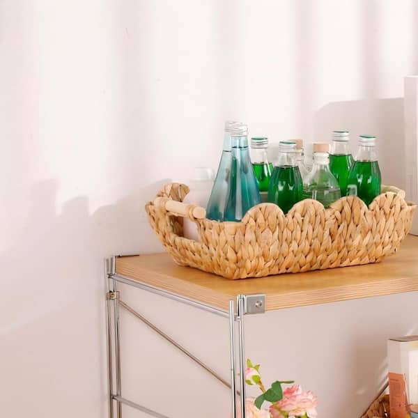 Hand-Woven Beige 15 in. x 5 in. Bamboo Decorative Basket Set of 2