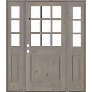 64 in. x 80 in. Knotty Alder 2 Panel Right-Hand/Inswing Clear Glass Grey Stain Wood Prehung Front Door w/Sidelites