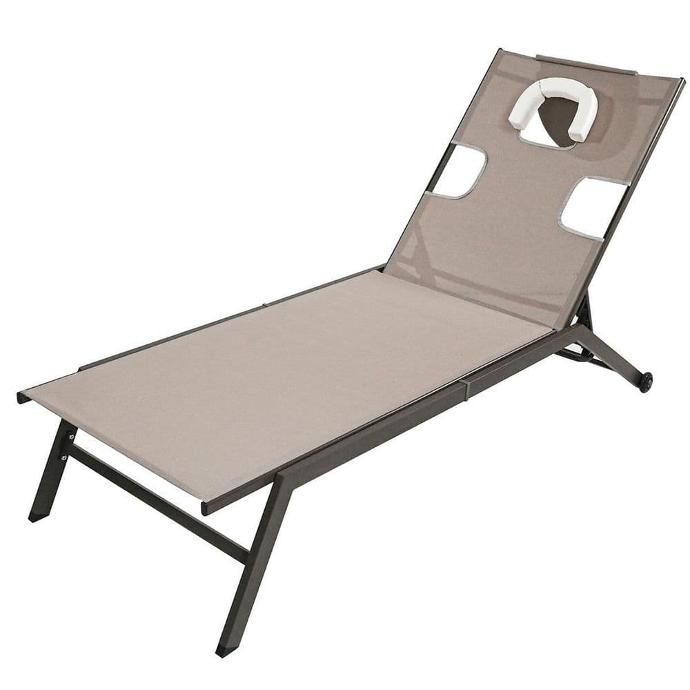 Brown Metal Fabric Outdoor Chaise Lounge Chair with Adjustable Backrest(2-P
