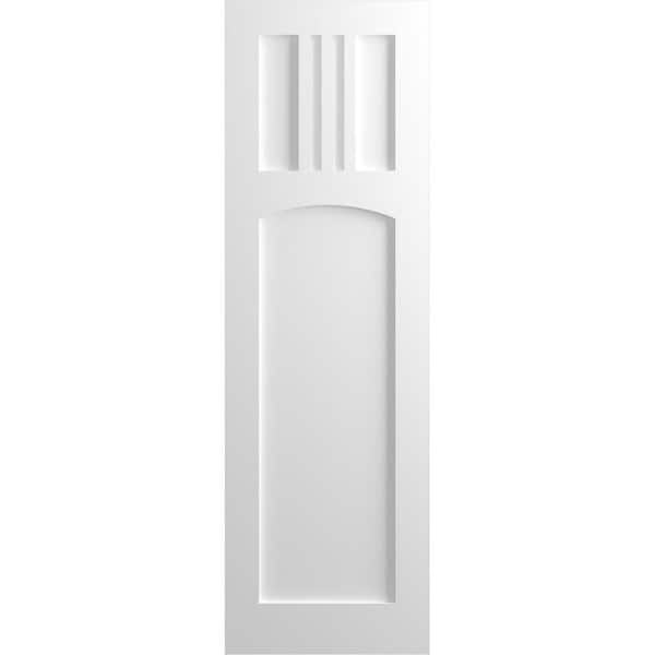 Ekena Millwork 15 in. x 34 in. PVC True Fit San Miguel Mission Style Fixed Mount Flat Panel Shutters Pair in Unfinished